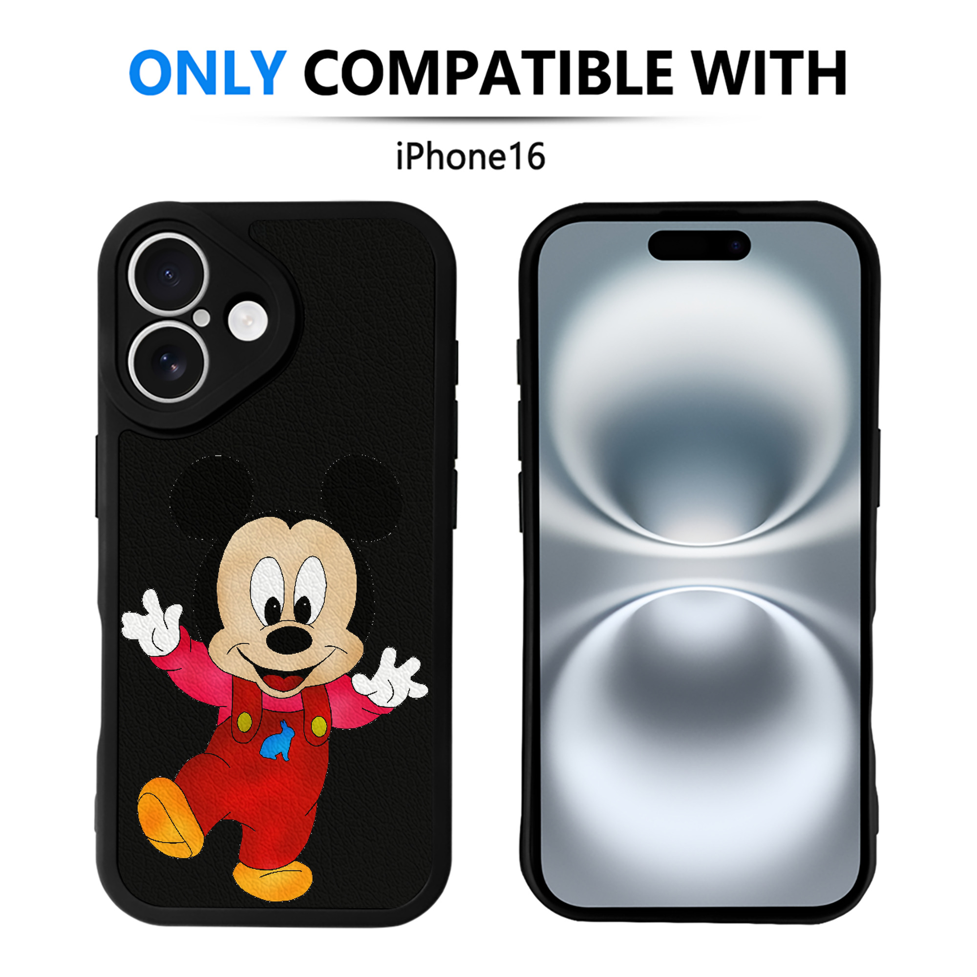 （画像用） ミッキーマウス Mickey Mouse 【iPhone 16シリーズ対応】シリコンスマホケース（レザー調） 材質：シリコン